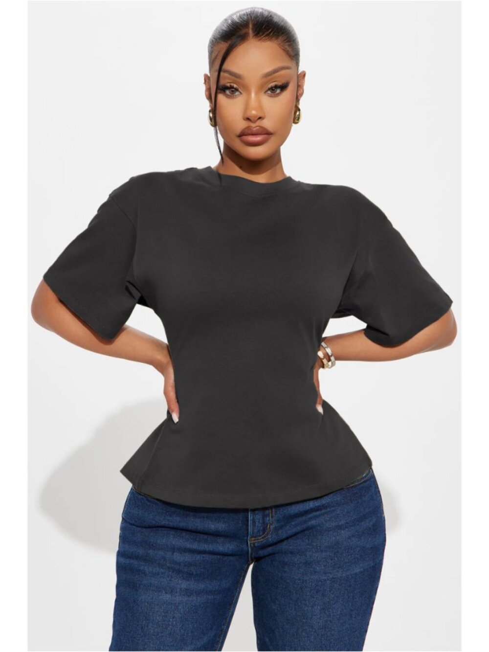New NWT FashionNova - Charcoal Gray Fitted T-Shirt / Tee - Zipper Accent - Large
